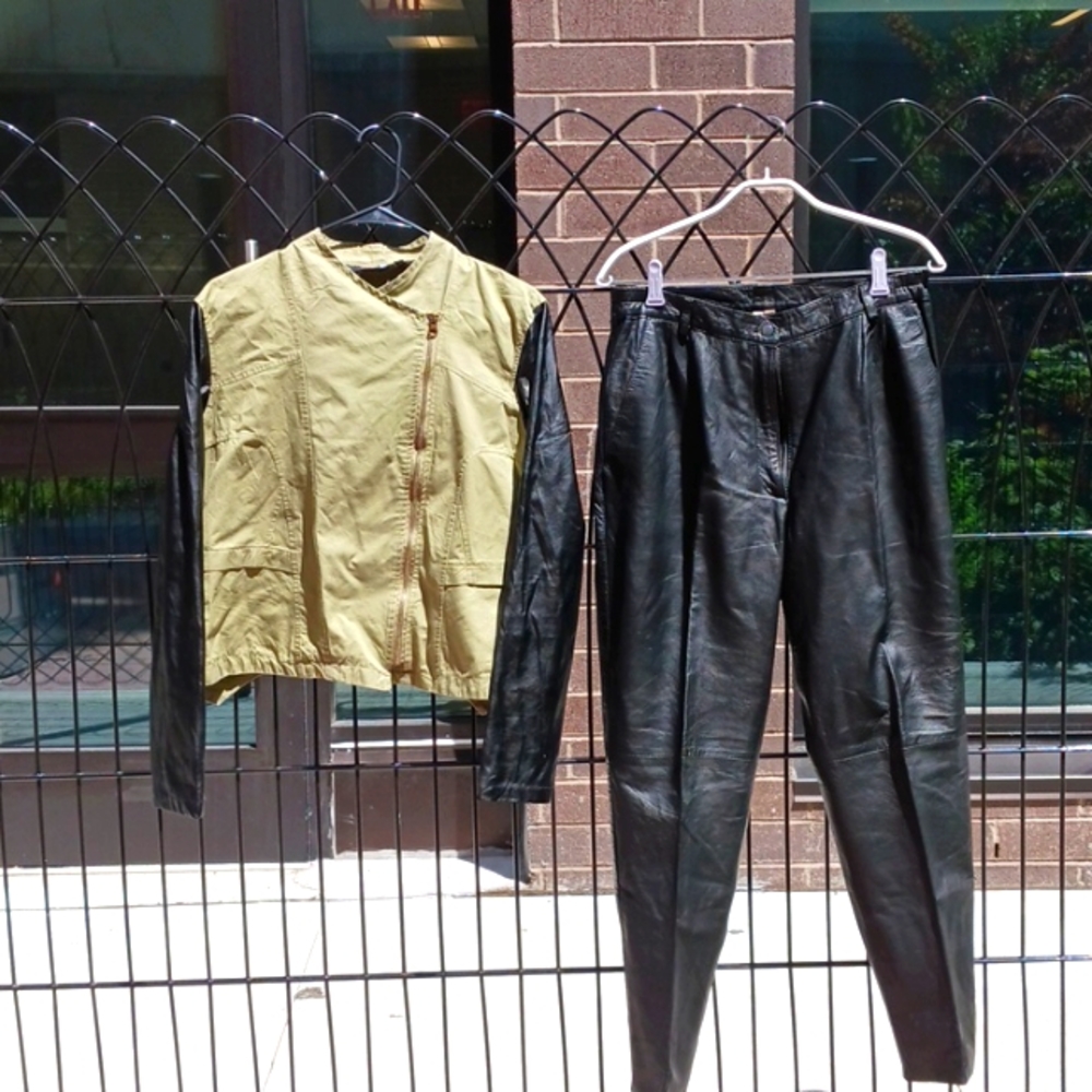 Donna Lepuve leather pants and Last Kiss faux leather and polyester jacket